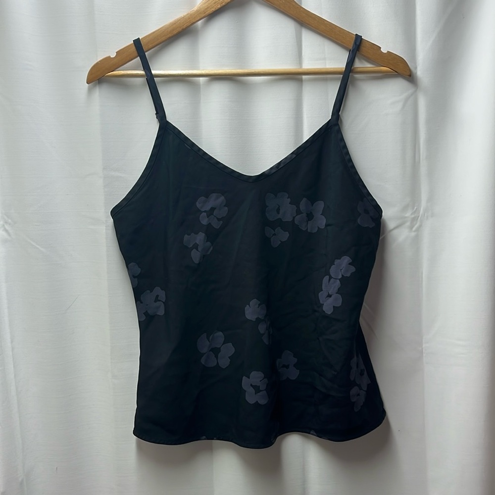 Everlane Black Floral Print Silk Tank Top